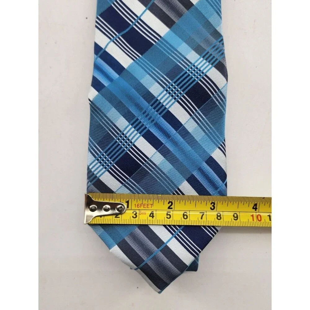 NEW Calvin Klein CK‎ Blue Plaid Classic Necktie 100% Silk